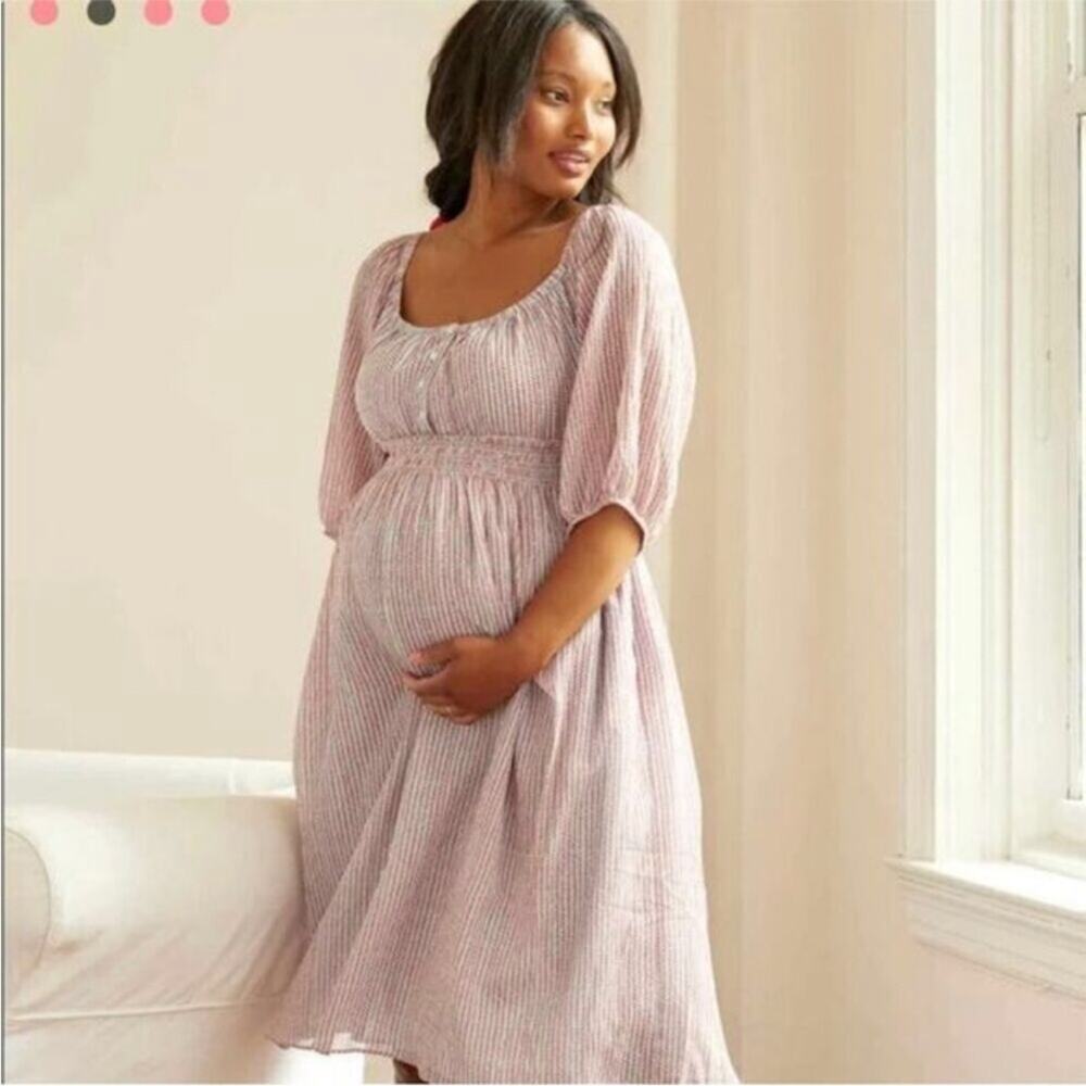 Hatch Briar sky blue red‎ dashdot smocked waist maternity dress size 2 or Medium